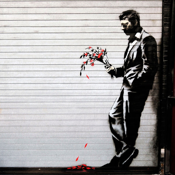 Banksy, Sad Man with Flowers (Waiting In Vain)
