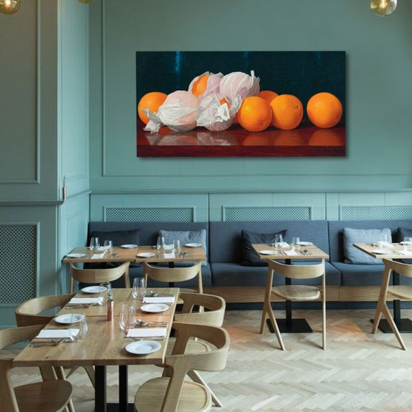 Wrapped Oranges On Tabletop, Reproduction