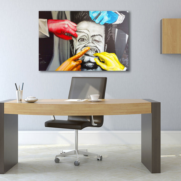 Man Face and Colorful Hands, Street Art