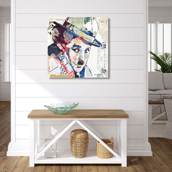 Charles Chaplin Portrait, Collage/Watercolor