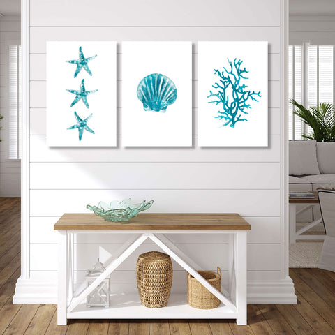 Ocean Starfish, Coral and Seashell, Watercolor Art