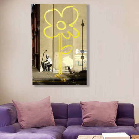 Banksy Yellow Flower Painter, Graffiti