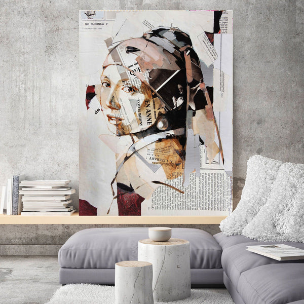 Rereading the Girl with Pearl Earring, Collage/Watercolor