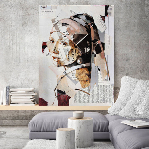 Rereading the Girl with Pearl Earring, Collage/Watercolor
