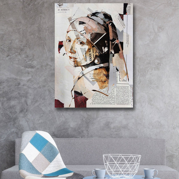 Rereading the Girl with Pearl Earring, Collage/Watercolor