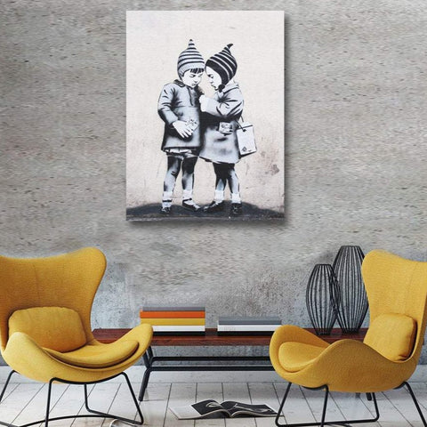 Two Girls Doing The Big Deal, Banksy Style Graffiti