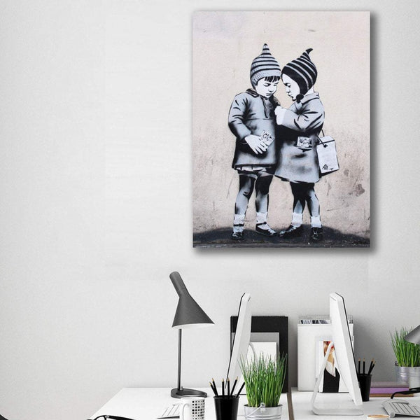 Two Girls Doing The Big Deal, Banksy Style Graffiti