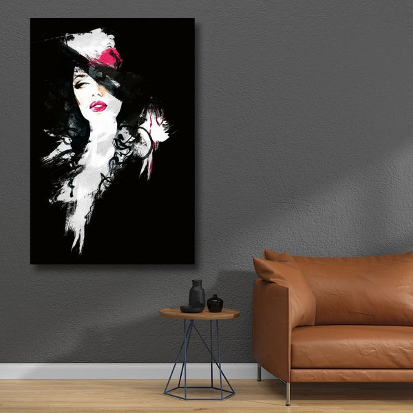 Woman Portrait in Black, Watercolor Painting