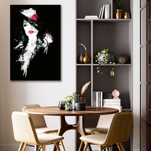 Woman Portrait in Black, Watercolor Painting