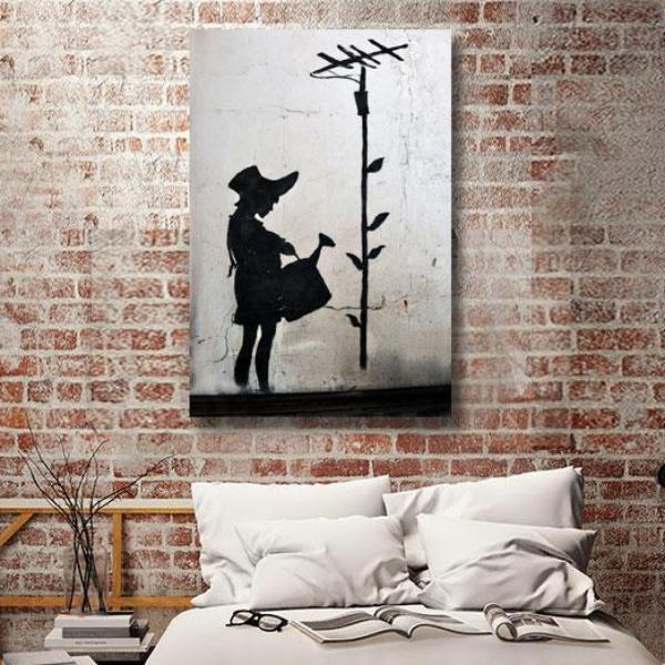 Tableau sur toile - Banksy - Girl With Watering can