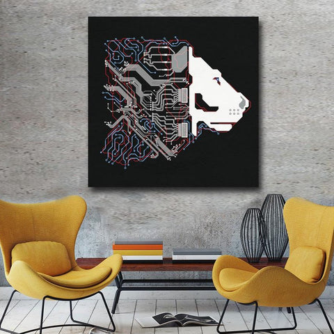 Lion Cyborg Circuit Board Pattern, Digital Art