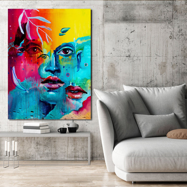 Abstract Multi-color Woman Faces and Eyes, Graffiti