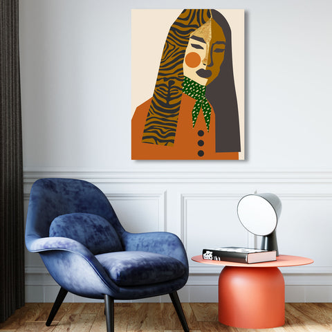 Patterned Woman Portrait in Brown, Digital Art