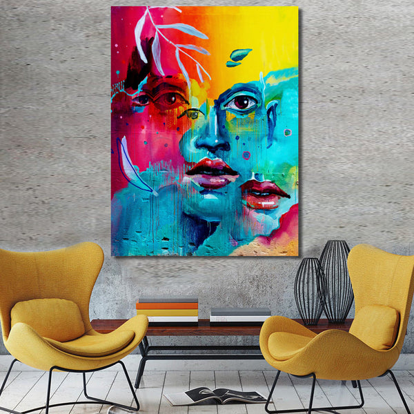 Abstract Multi-color Woman Faces and Eyes, Graffiti