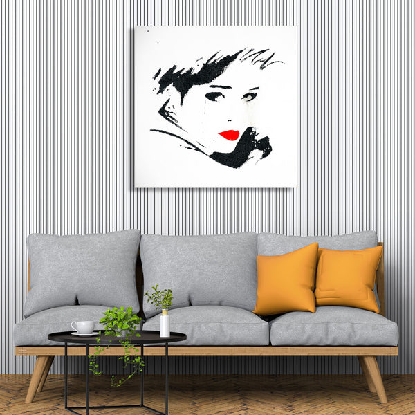 Girl Portrait on White Wall, Graffiti
