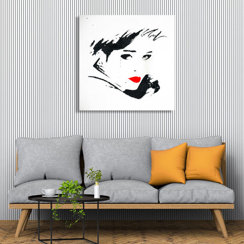 Girl Portrait on White Wall, Graffiti
