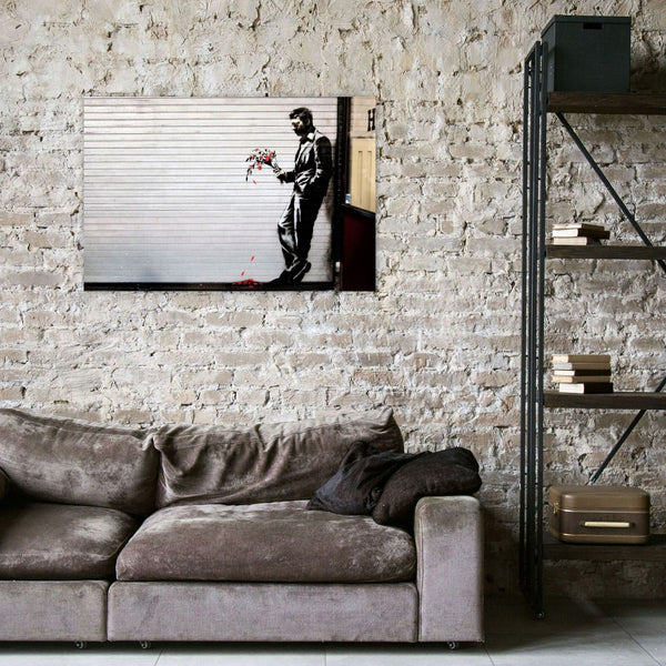 Banksy, Sad Man with Flowers (Waiting In Vain)