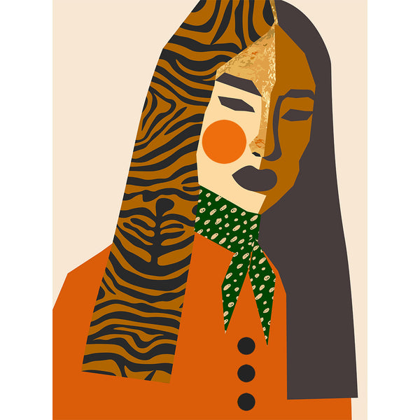 Patterned Woman Portrait in Brown, Digital Art