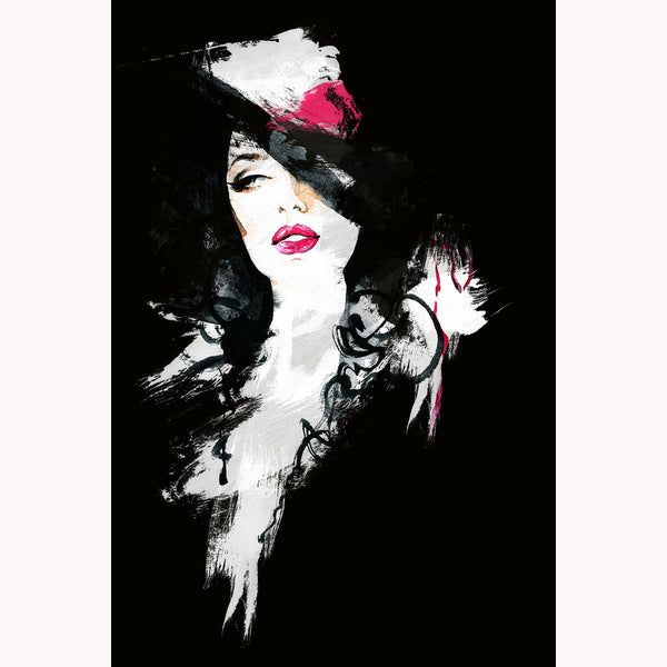 Woman Portrait in Black, Watercolor Painting