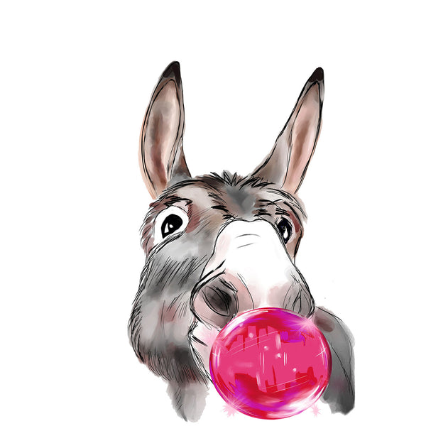 Donkey with Pink Bubble, Digital Art