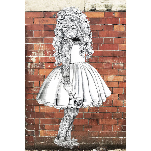 Girl Portrait with Flowers, Graffiti