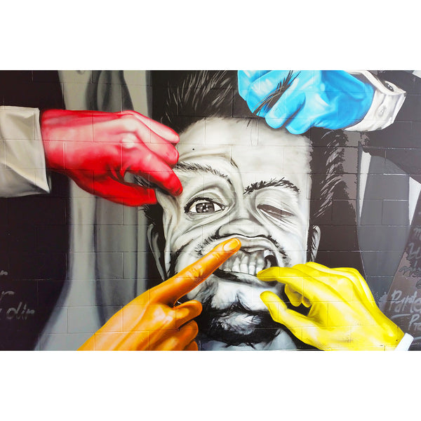 Man Face and Colorful Hands, Street Art