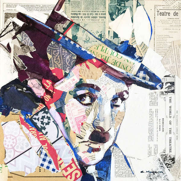 Charles Chaplin Portrait, Collage/Watercolor