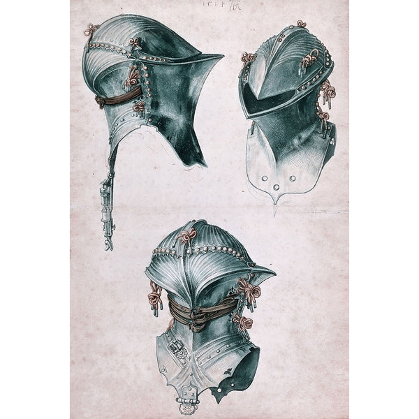 Side, Front and Back View of Helmet, Reproduction