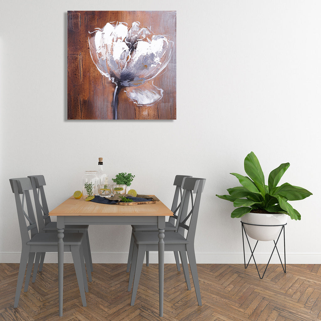 White Flower in Grunge style, Watercolor Art