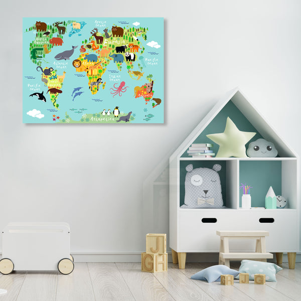 World Animal Map, Digital Art for Kids