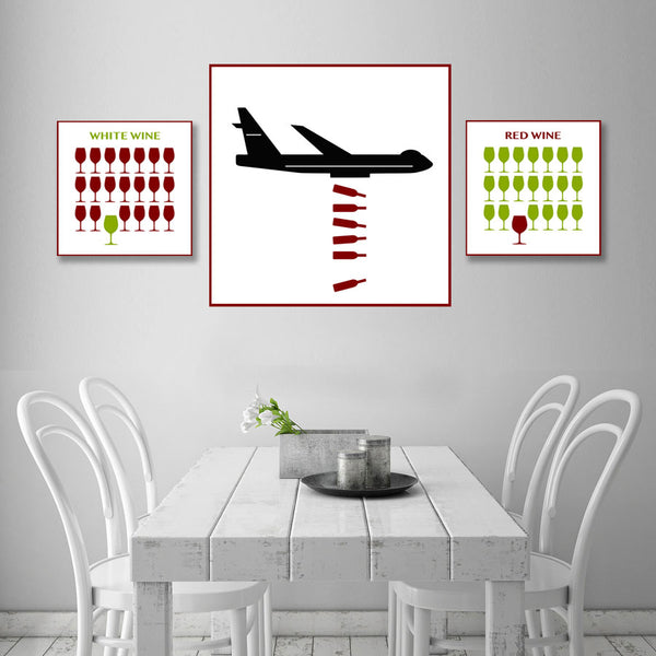 Wine ART. Metal Poster Airplane with Wine Bottles