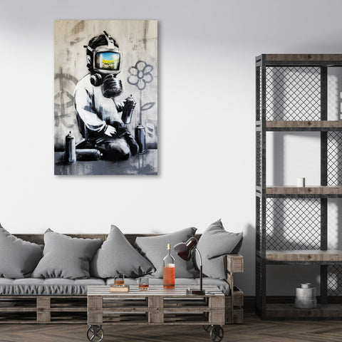 Banksy Gas Mask Boy, Graffiti
