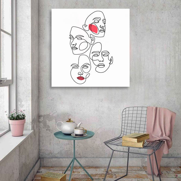 Four Faces – One Line Drawing, Digital Art