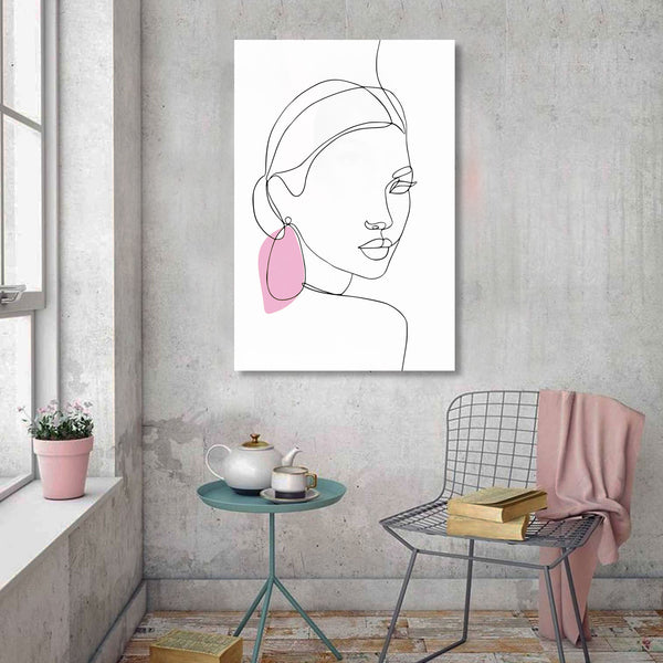 Woman with Earring, One Line Abstract Woman Portrait
