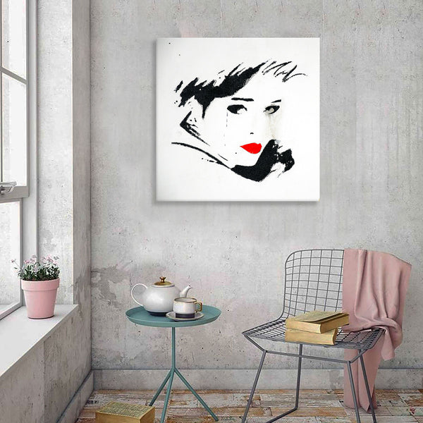 Girl Portrait on White Wall, Graffiti