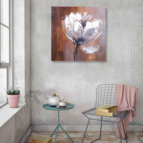 White Flower in Grunge style, Watercolor Art