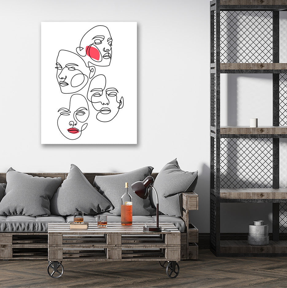 Four Faces – One Line Drawing, Digital Art