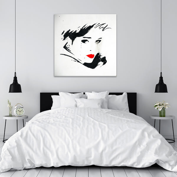 Girl Portrait on White Wall, Graffiti
