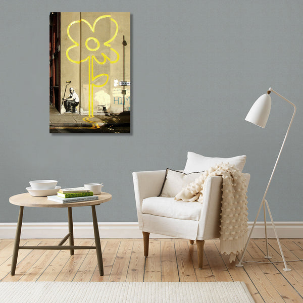 Banksy Yellow Flower Painter, Graffiti