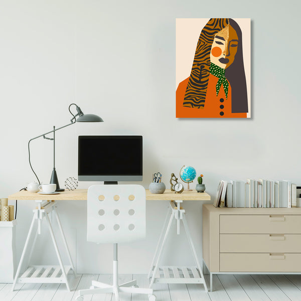 Patterned Woman Portrait in Brown, Digital Art