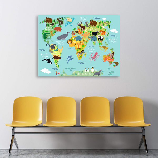 World Animal Map, Digital Art for Kids