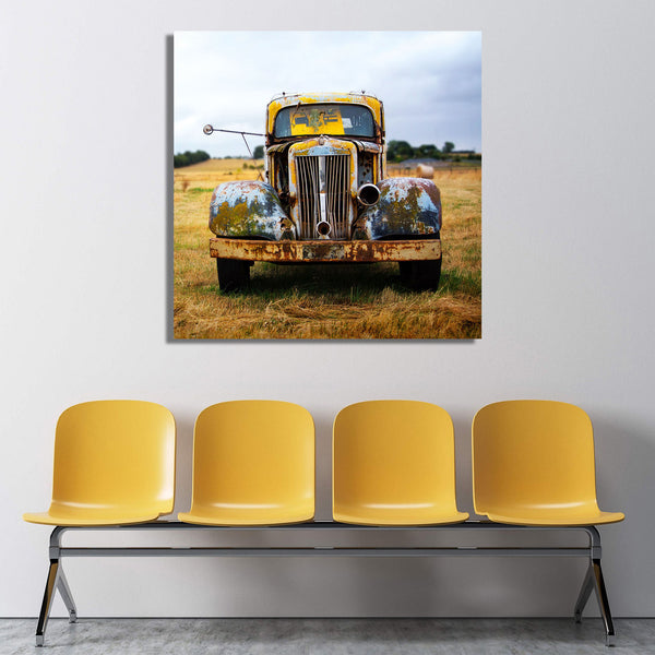Yellow Vintage Car In Grunge Style, Photography