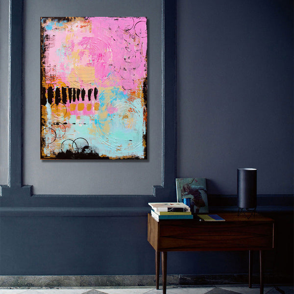 Abstract Painting in Pink and Blue