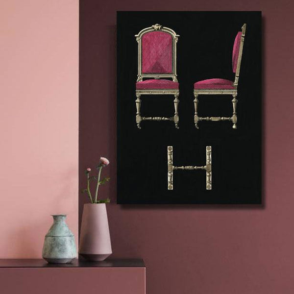 Antique Burgundy Chair, Vintage Poster