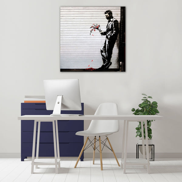Banksy, Sad Man with Flowers (Waiting In Vain)