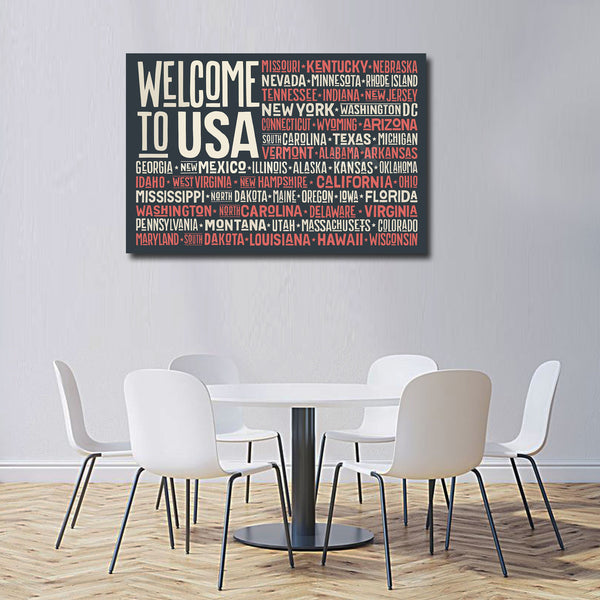Welcome to USA, USA Flag with List of States, Poster