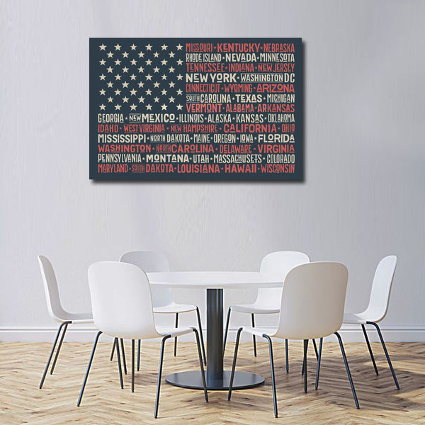 USA Flag with List of States, Poster