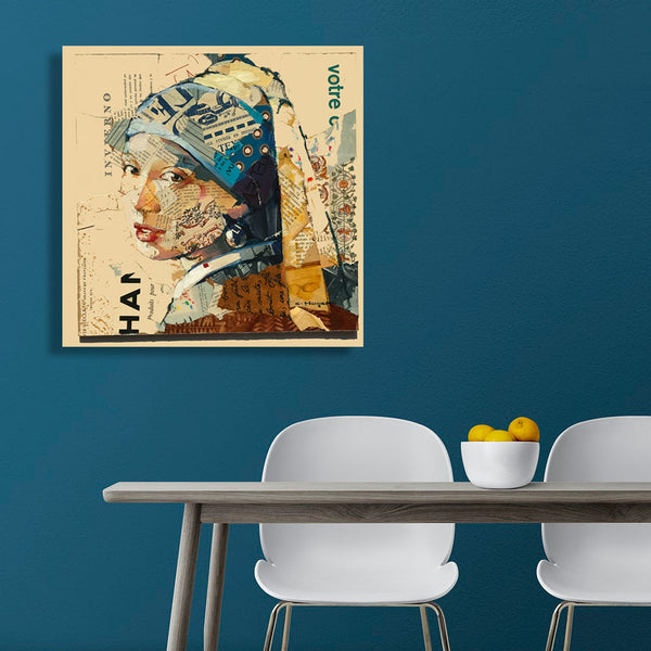 Rereading the Girl with Pearl Earring, Collage/Watercolor