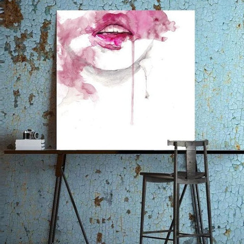 Pink Woman's Portrait, Watercolor Art