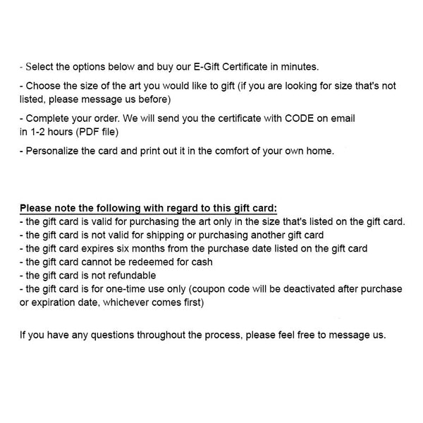 e-Gift Certificate for purchase any one art print